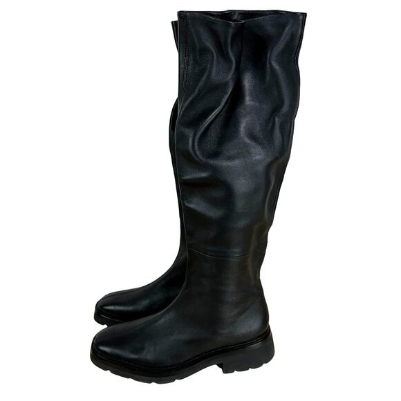 Vince NWOB Rune Slouch Leather Knee High Black Boots Size 8.5M Thick Lug Soles - Picture 5 of 11